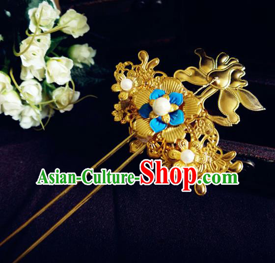 Chinese Ancient Princess Hair Accessories Palace Golden Hair Clip Traditional Hanfu Classical Hairpins for Women