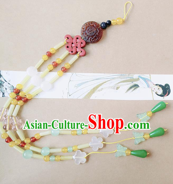 Chinese Ancient Bride Hanfu Jewelry Accessories Tassel Pendant Traditional Palace Jade Brooch for Women