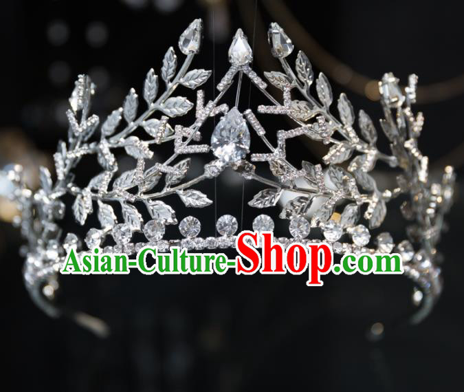 Handmade Wedding Bride Hair Accessories Baroque Luxury Zircon Leaf Royal Crown for Women