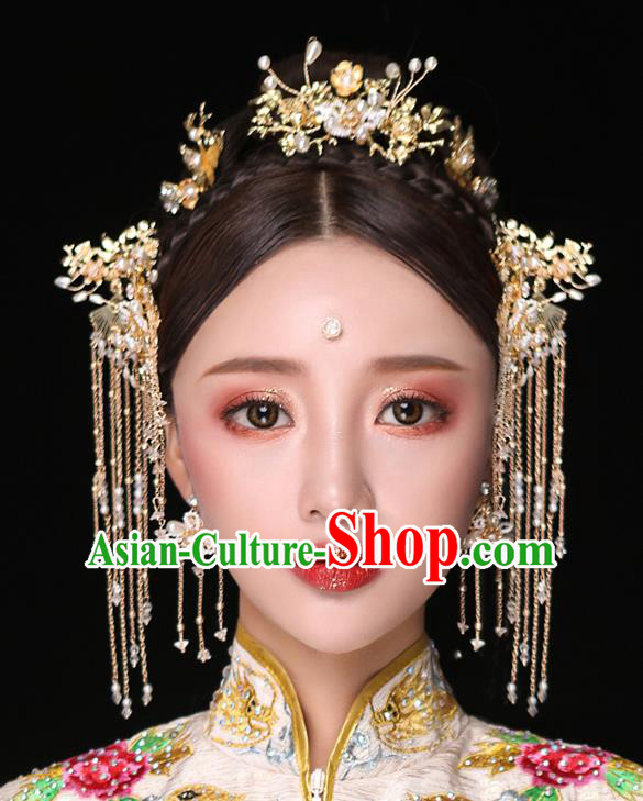 Chinese Ancient Bride Hair Accessories Traditional Wedding Tassel Hair Clip Hanfu Hairpins for Women