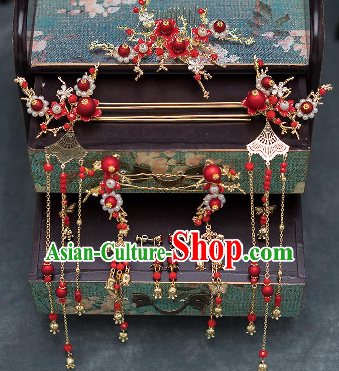 Chinese Ancient Bride Hair Accessories Traditional Wedding Hanfu Hairpins Complete Set for Women