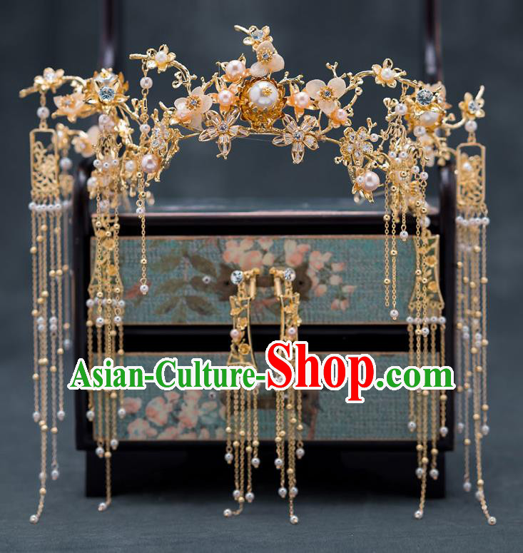 Chinese Ancient Bride Phoenix Coronet Traditional Wedding Hair Accessories Hanfu Hairpins Complete Set for Women