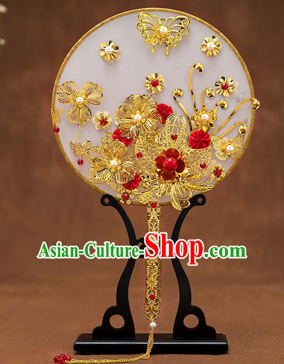 Chinese Traditional Wedding Round Fans Classical Ancient Bride Palace Fans for Women