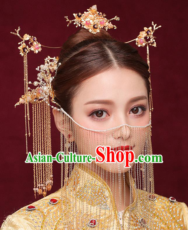 Chinese Ancient Bride Tassel Step Shake Traditional Wedding Hair Accessories Hanfu Hairpins for Women