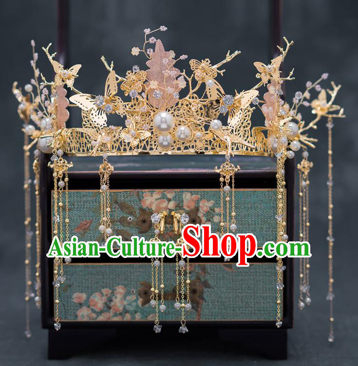 Chinese Ancient Bride Wedding Hairpins Traditional Tassel Phoenix Coronet Hair Accessories for Women