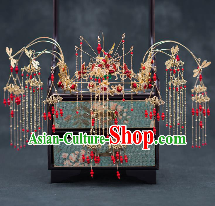 Traditional Chinese Ancient Bride Hairpins Wedding Phoenix Coronet Hair Accessories for Women