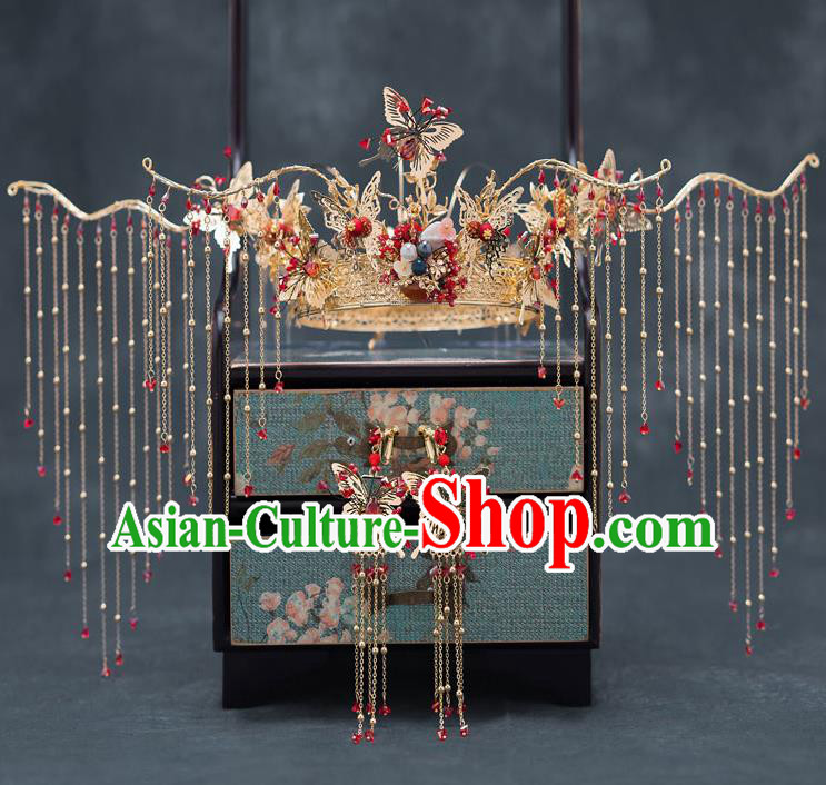 Chinese Ancient Bride Wedding Tassel Phoenix Coronet Traditional Hair Accessories for Women