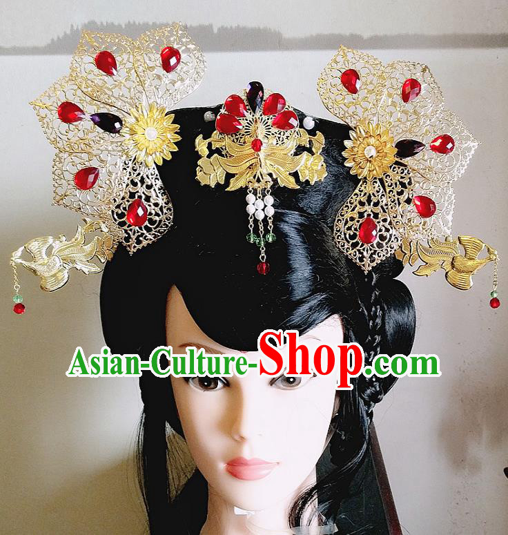 Chinese Ancient Imperial Consort Hair Accessories Traditional Hanfu Palace Phoenix Coronet Hairpins for Women