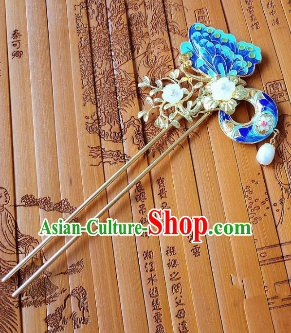 Chinese Ancient Queen Hair Accessories Traditional Hanfu Palace Cloisonne Butterfly Hairpins for Women