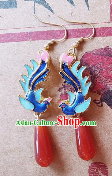 Chinese Ancient Hanfu Jewelry Accessories Traditional Palace Blueing Phoenix Agate Earrings for Women