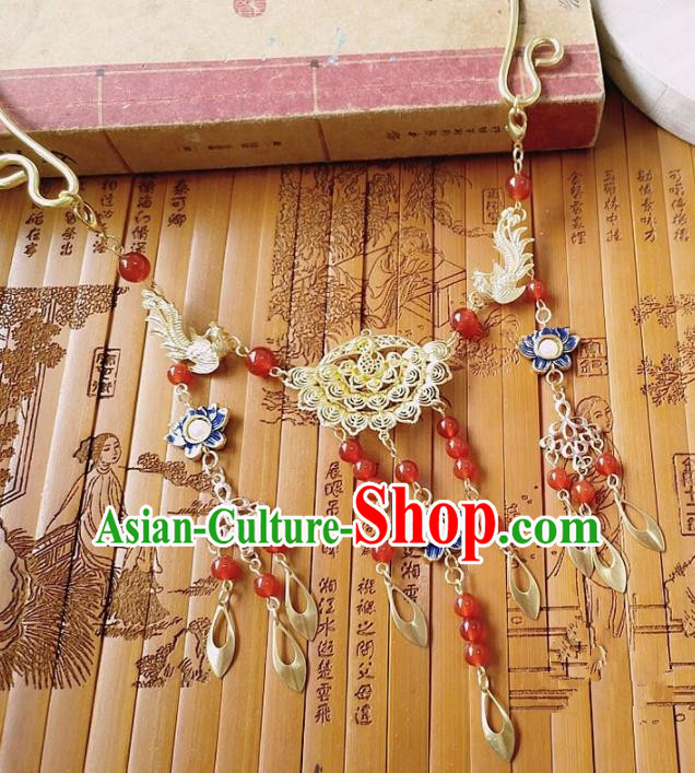 Chinese Ancient Bride Hanfu Accessories Traditional Palace Blueing Necklace for Women
