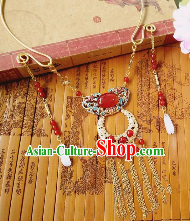 Chinese Ancient Bride Hanfu Accessories Traditional Palace Red Agate Necklace for Women