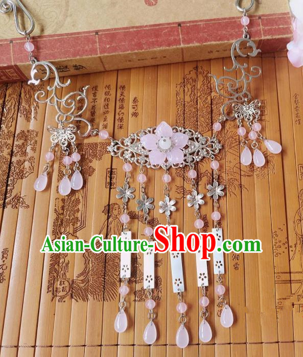 Chinese Ancient Bride Hanfu Accessories Traditional Palace Pink Flower Necklace for Women