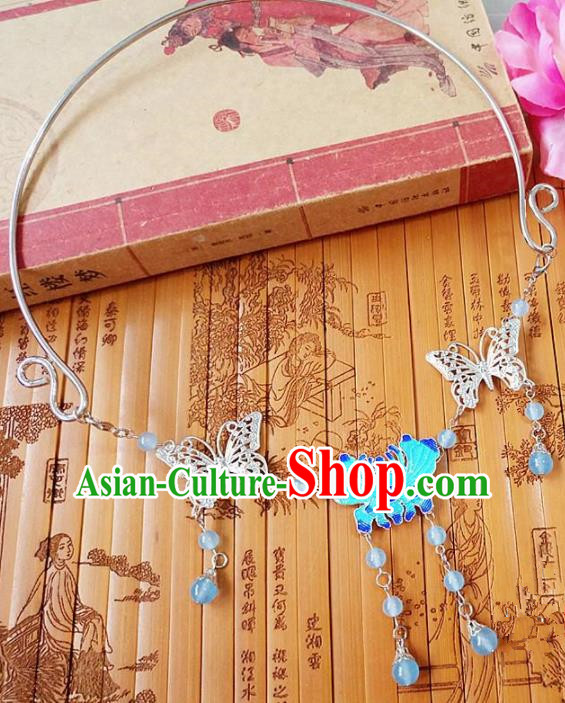 Chinese Ancient Bride Hanfu Accessories Traditional Palace Blueing Lotus Necklace for Women