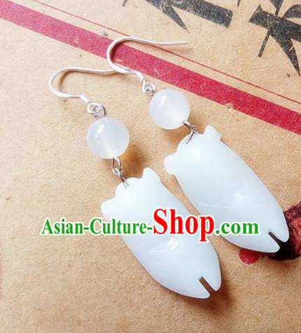 Chinese Ancient Princess Jewelry Accessories Traditional Hanfu Jade Cicada Earrings for Women