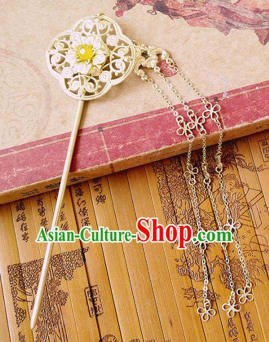 Chinese Ancient Queen Hair Accessories Golden Hairpins Traditional Hanfu Palace Tassel Hair Clip for Women