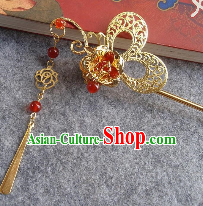 Chinese Ancient Hair Accessories Golden Butterfly Hairpins Traditional Hanfu Palace Hair Clip for Women