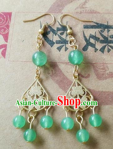 Chinese Ancient Princess Jewelry Accessories Traditional Hanfu Green Beads Earrings for Women