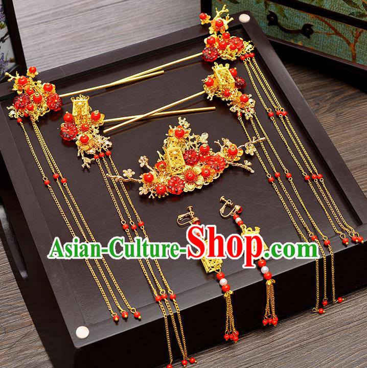 Chinese Ancient Palace Hair Accessories Wedding Tassel Hairpins Traditional Xiuhe Suit Hair Clips for Women