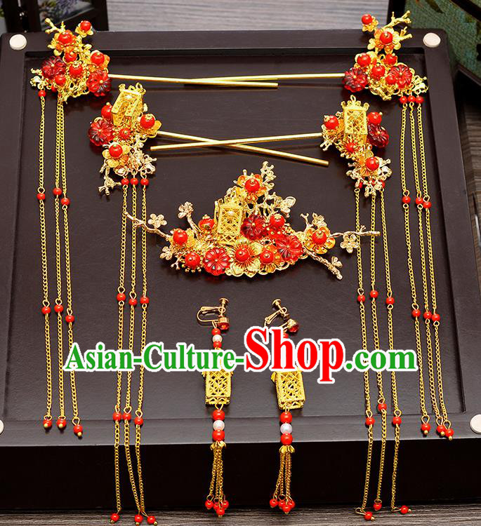 Chinese Ancient Palace Hair Accessories Wedding Tassel Hairpins Traditional Xiuhe Suit Hair Clips for Women