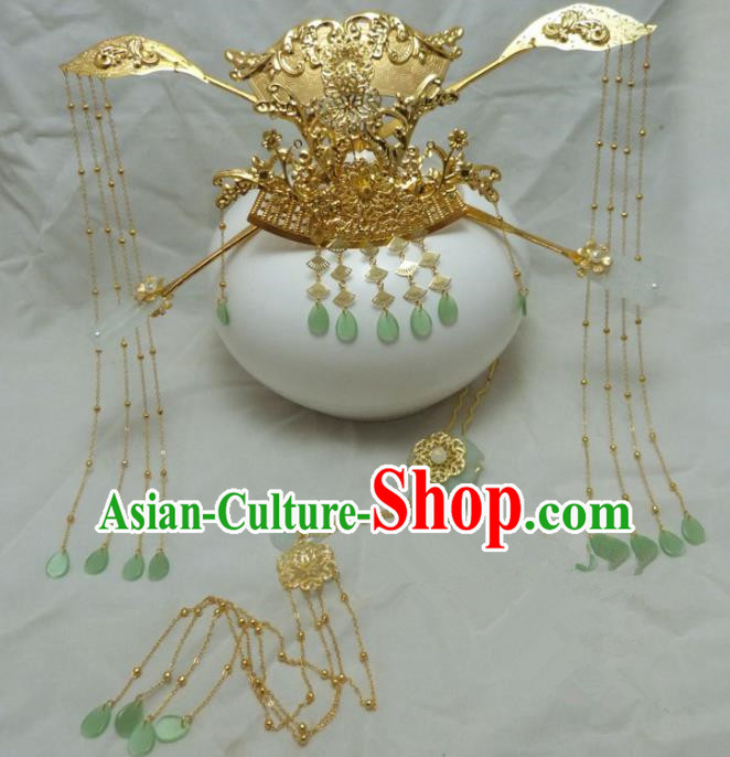 Chinese Ancient Hair Accessories Palace Queen Hairpins Traditional Golden Phoenix Coronet for Women