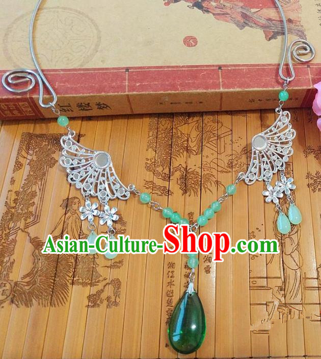 Chinese Ancient Bride Hanfu Accessories Traditional Palace Green Crystal Necklace for Women