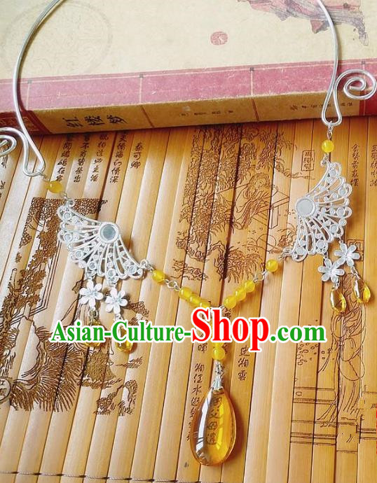 Chinese Ancient Bride Hanfu Accessories Traditional Palace Yellow Crystal Necklace for Women