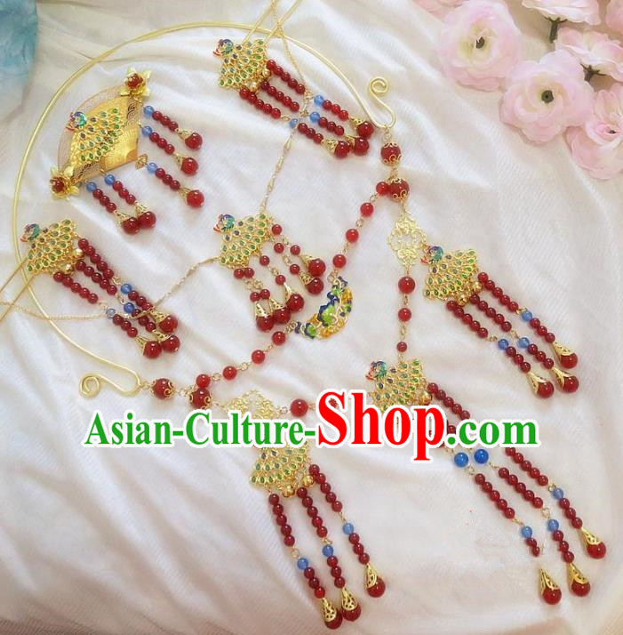 Chinese Ancient Wedding Hair Accessories Complete Set Traditional Hanfu Necklace Hairpins for Women