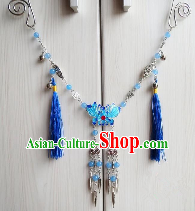 Chinese Ancient Bride Hanfu Accessories Traditional Palace Blueing Lotus Necklace for Women