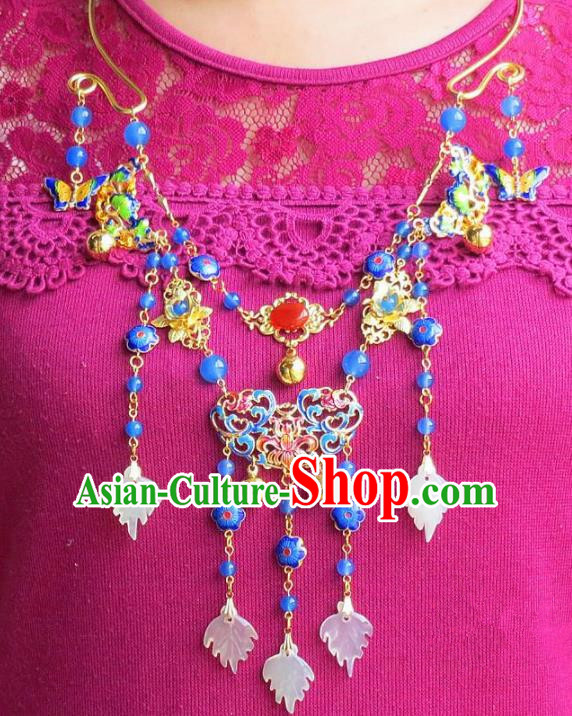 Chinese Ancient Bride Hanfu Accessories Traditional Palace Blueing Flowers Necklace for Women