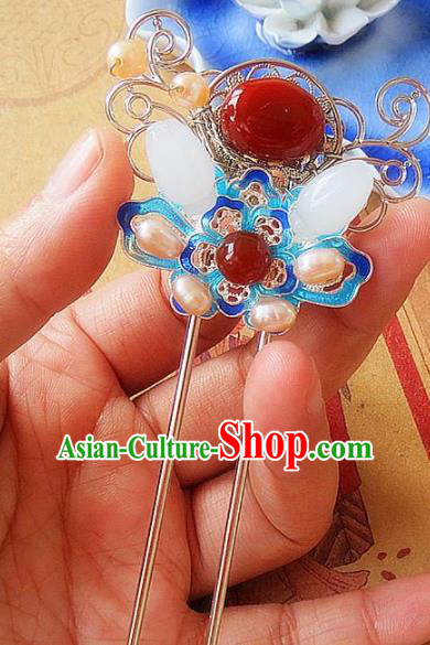 Chinese Ancient Wedding Hair Accessories Traditional Hanfu Blueing Pearls Hairpins for Women