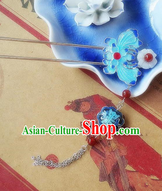 Chinese Ancient Wedding Hair Accessories Traditional Hanfu Blueing Lotus Hairpins for Women