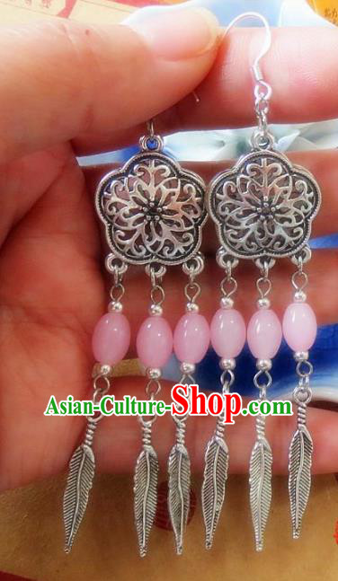 Chinese Ancient Princess Jewelry Accessories Traditional Ethnic Pink Beads Earrings for Women