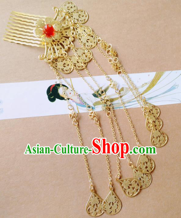 Chinese Ancient Princess Hair Accessories Traditional Hanfu Golden Tassel Hair Comb Hairpins for Women