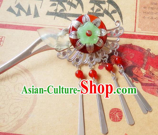 Chinese Ancient Princess Hair Accessories Traditional Hanfu Red Agate Tassel Hairpins for Women