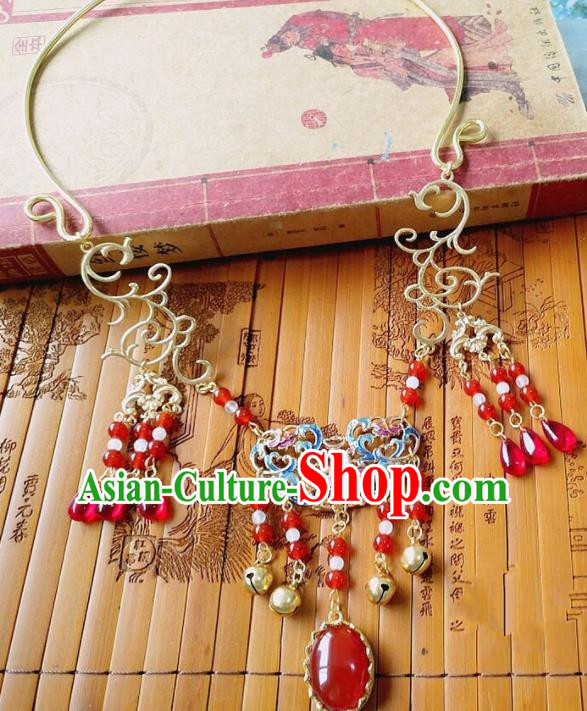 Chinese Ancient Bride Hanfu Accessories Traditional Palace Red Agate Necklace for Women