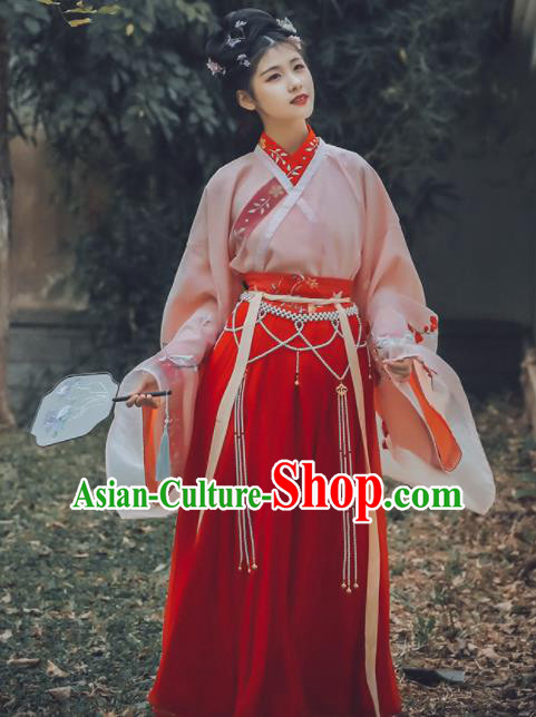 Traditional Chinese Jin Dynasty Princess Replica Costumes Ancient Palace Lady Embroidered Hanfu Dress for Women