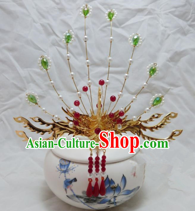 Chinese Ancient Palace Queen Tassel Phoenix Coronet Hairpins Hair Accessories Traditional Hair Comb for Women