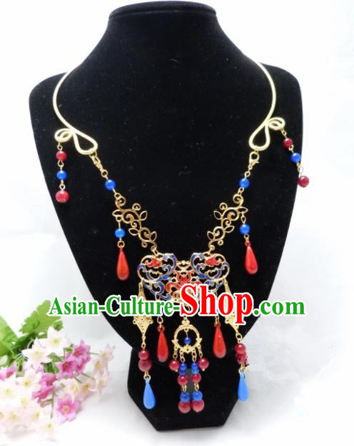 Chinese Ancient Bride Hanfu Accessories Traditional Palace Blueing Necklace for Women