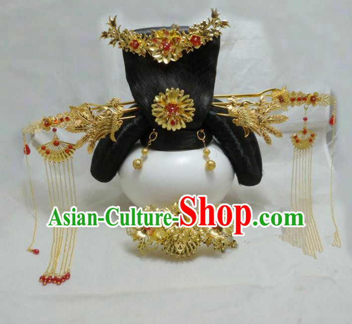 Chinese Ancient Hair Accessories Queen Golden Tassel Step Shake Traditional Palace Hairpins for Women