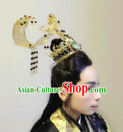 Chinese Ancient Royal Highness Hair Accessories Traditional King Tassel Hat for Men