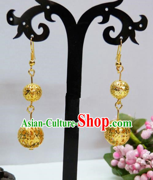 Chinese Ancient Princess Jewelry Accessories Traditional Hanfu Golden Earrings for Women