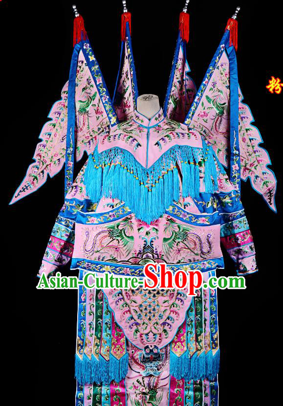 Professional Chinese Traditional Beijing Opera Female General Light Pink Costume for Adults