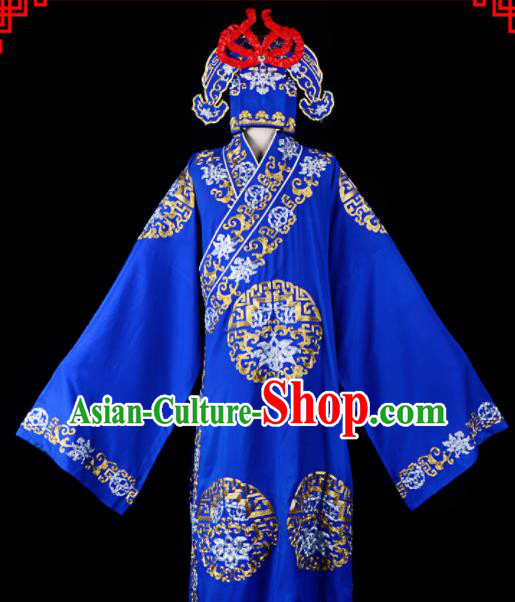 Professional Chinese Beijing Opera Costume Traditional Peking Opera Scholar Royalblue Robe and Hat for Adults