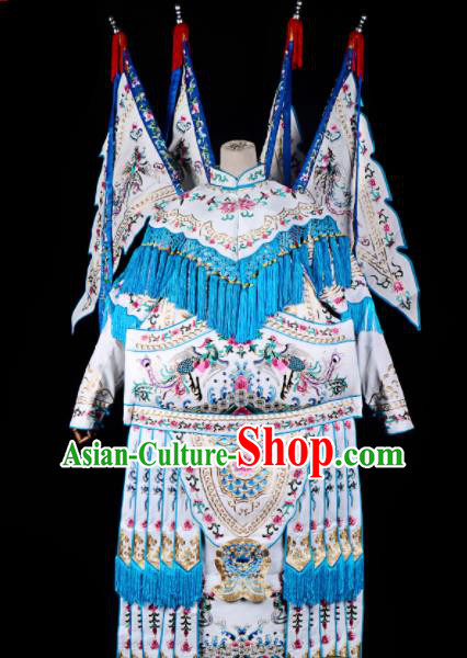 Professional Chinese Traditional Beijing Opera Female General Costume Peking Opera White Clothing for Adults