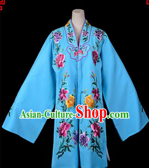 Professional Chinese Traditional Beijing Opera Princess Costume Embroidered Blue Dress for Adults