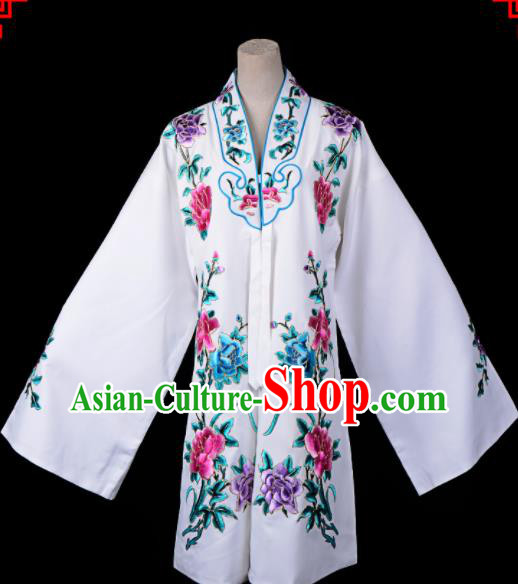 Professional Chinese Traditional Beijing Opera Princess Costume Embroidered White Dress for Adults