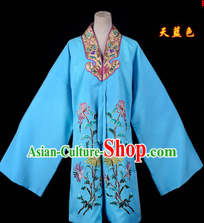 Professional Chinese Traditional Beijing Opera Princess Costume Embroidered Chrysanthemum Blue Dress for Adults