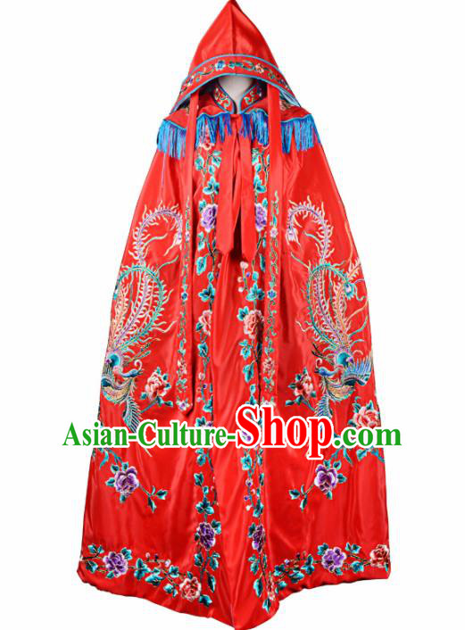 Professional Chinese Traditional Beijing Opera Swordswomen Costume Embroidered Red Cloak for Adults