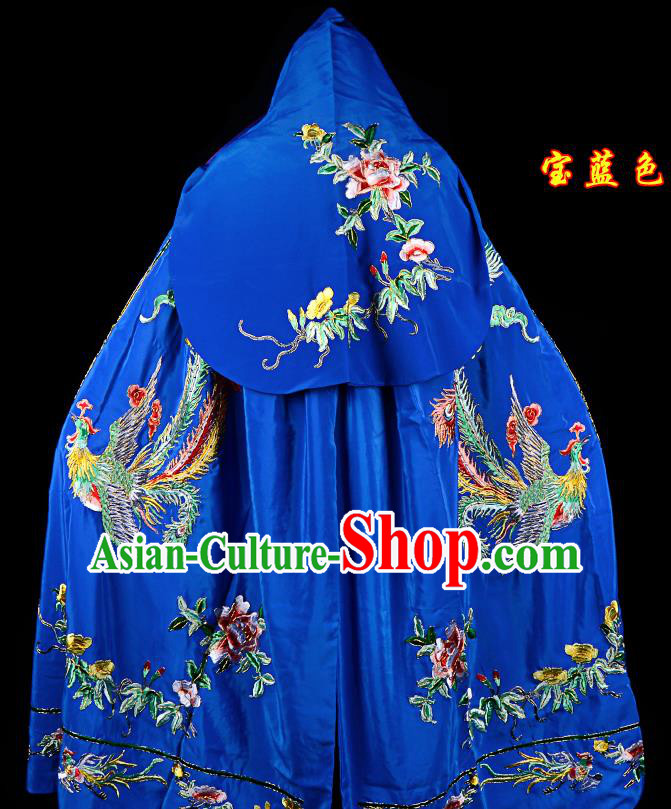 Professional Chinese Traditional Beijing Opera Swordswomen Costume Embroidered Royalblue Cloak for Adults